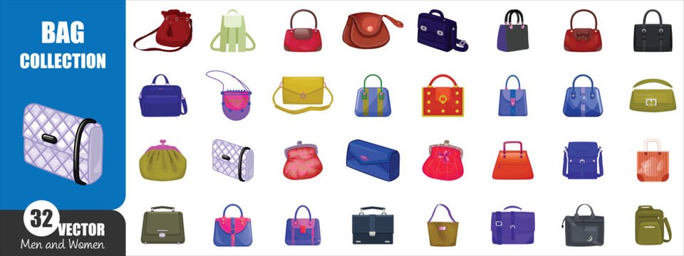 Stylish Bag Collection Vector Set &ndash; Fashion Handbags, Purses, and Backpacks