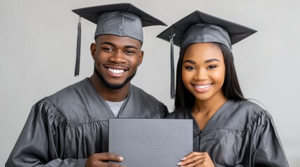 Two graduates holding diploma together