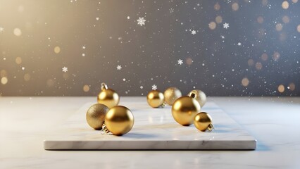 Golden Christmas Ornaments on Marble