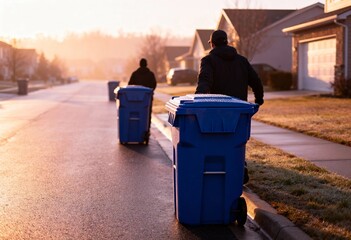 Early Morning Trash Collection in Suburban Neighborhood