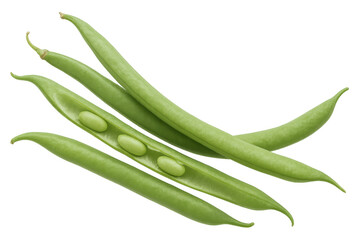 Fresh green beans and string bean pods for healthy eating, raw ingredients, and vegan cooking on transparent background