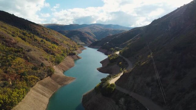 4K Aerial Autumn  Fall Views of Causey Reservoir Utah Hiking