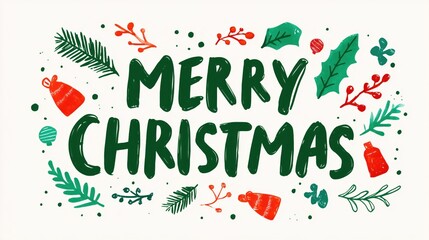 Fototapeta premium Colorful Merry Christmas greeting with festive decorative elements