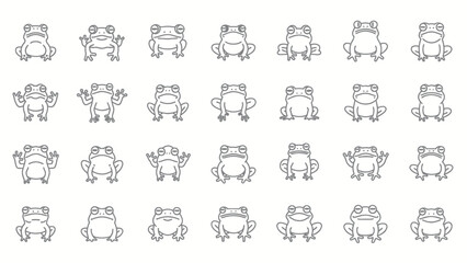 Collection of Adorable Frog Illustrations: Simple Line Drawings Conveying Various Emotions and Poses