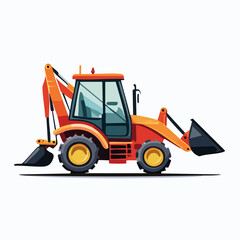 Naklejka premium A vibrant illustration showcases a detailed backhoe loader, perfect for construction projects and industrial applications, isolated on a clean white background.