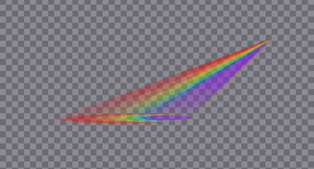 Bright rainbow rays of light with rainbow reflections on a transparent background. Vector illustration.