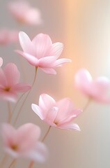 Obraz premium Delicate pink flowers with soft focus and warm lighting, evoking a sense of gentle beauty and tranquility.