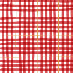 Gold Red Plaid Gingham Check Hand Drawn Background Pattern Overlay
