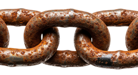 Close-up view of a rusty metal chain, showing the links and texture in detail.