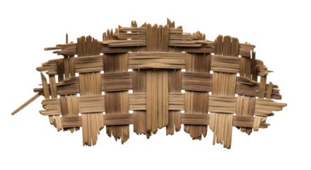 Close-up view of a woven basket made from natural wooden materials, showcasing intricate craftsmanship.