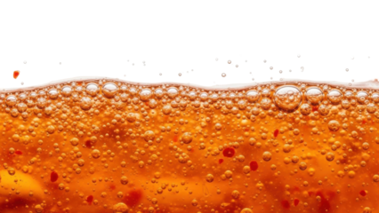Close-up view of beer foam and bubbles, showing the texture and color of the beverage.