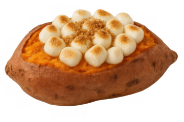 Baked sweet potato casserole with toasted marshmallows and brown sugar crumble, a festive holiday side dish