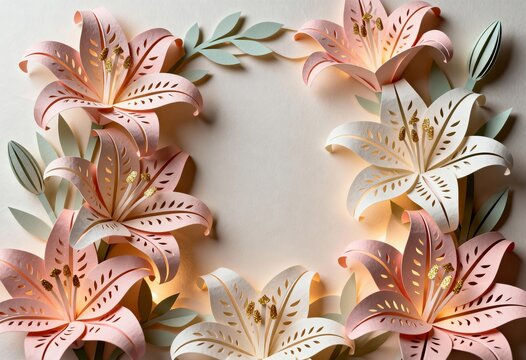 Elegant floral frame with handmade paper lilies and soft pastel colors creating a sweet, feminine vibe perfect for spring promotions and gentle announcements