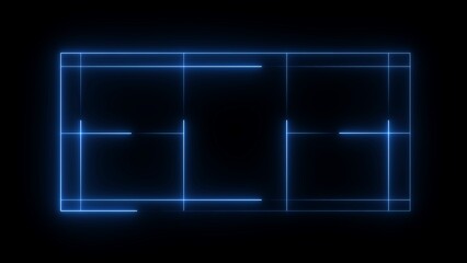 Abstract blue neon grid lines on black background forming geometric shapes and rectangles image