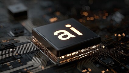 Illuminated circuitry on a processor chip featuring the letters 'ai'