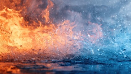 Dynamic clash of vibrant fire and cool, splashing water in abstract motion