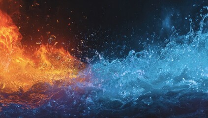 Intense fiery flames meet cool splashing water in dynamic elemental collision