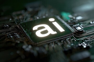 Close-up of a glowing microchip with "ai" illuminated on its surface