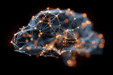 Abstract neural network formation, glowing nodes connected by lines on black