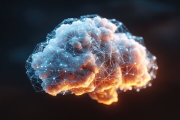 Abstract neural network overlay on a glowing, cloud-like brain structure