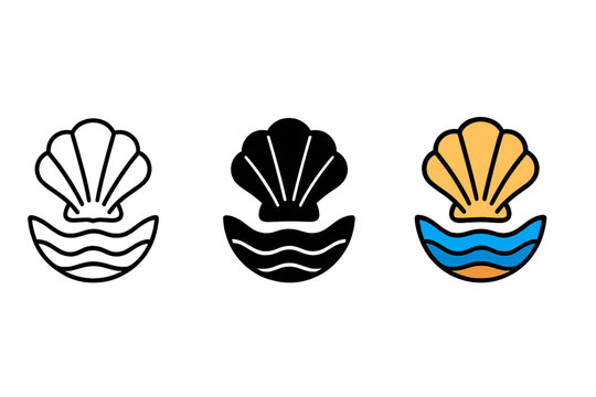 Coastal Harmony Emblem. Symbolic emblem of coastal life merging texture of shell, sea, and sand harmony, first in line style with