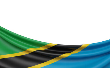 Tanzanian flag gently waving on bottom side with copy space above represents national pride, heritage, and cultural identity beautifully
