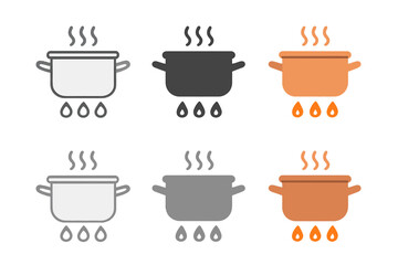 Simmering Copper Pot Icon. Copper cooking pot with simmering contents and heat glow beneath, clean minimal vector icon, first in