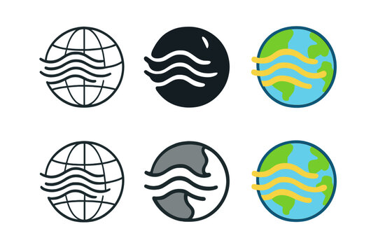 Dynamic Wind Currents Map. Global wind map showing layered jetstream currents in motion, clean geometric minimal icon, first in