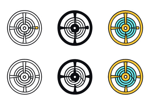Balance Wheel Evolution. Detailed balance wheel with spiraling hairspring oscillating in time, clean minimal vector icon, first in