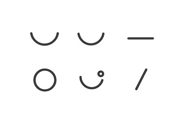 Icons of Pure Feelings. Line style icons of Pure Feelings: upward curve for joy, downward arc for sorrow, centered line for peace,