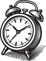 Bold marker pen illustration of a vintage alarm clock for timekeeping and schedule visuals