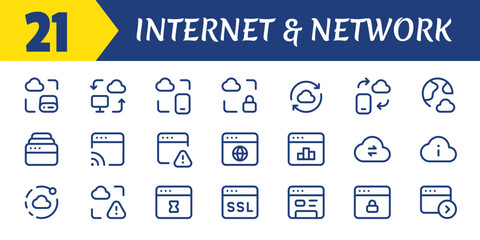 Data Center line editable icon set. Containing server, hosting, cloud computing, security, internet, computer, data processing, and more. Editable stroke. Vector illustration