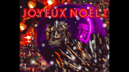 Carte postale animée 'Joyeux Noël' avec une crèche incrustée dans une boule