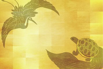 Fototapeta premium 鶴 亀 和柄 年賀状 背景 