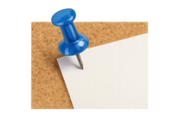 Blue pushpin securing a blank note paper to a cork board, planning work schedule or creating a reminder list