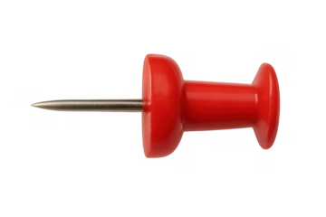 Red pushpin with metal needle, essential office supply for marking documents, isolated on transparent background