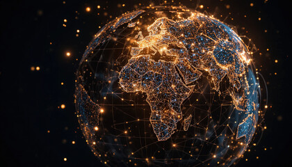 Global network connection digital world technology data visualization map