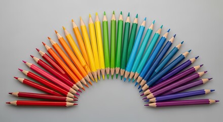 Obraz premium Colorful semicircle composition of sharpened color pencils creating vibrant artistic arrangement