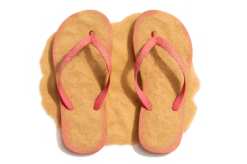 Pink flip flops on sand, enjoying summer holidays and beach vacation activities with transparent background