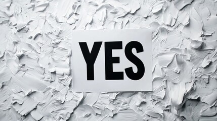 Word Yes in black font on white background for minimalist posters, educational materials, and motivational design projects