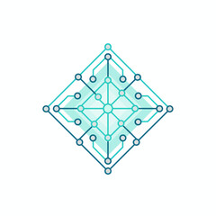 Abstract diamond network structure with teal and blue circuit lines and nodes
