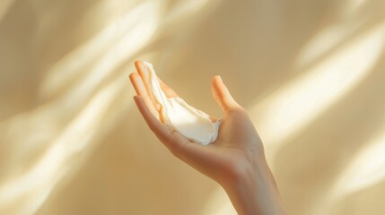 Sensual Hand with Cream Capturing Sun Rays and Moisturizer for Skincare and Wellbeing Bliss