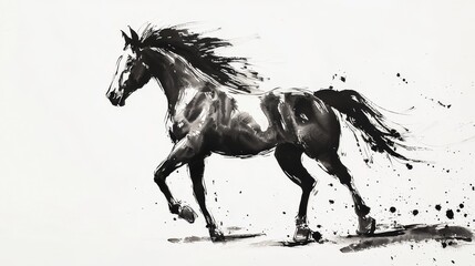 Dynamic Wildlife Painting of a Galloping Horse, Capturing the Beauty and Spirit of Equestrian Life