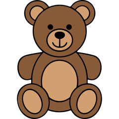 Obraz premium Cute Cartoon Brown Teddy Bear Sitting Front View Simple Playful Toy Isolated On Black Background Studio Shot Gentle Expression Adorable Character Ideal For Children Illustration