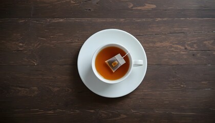 Enjoy a calming cup of tea in a white mug atop a rustic wooden table, perfect for cozy mornings or relaxing afternoons, offering warmth and comfort