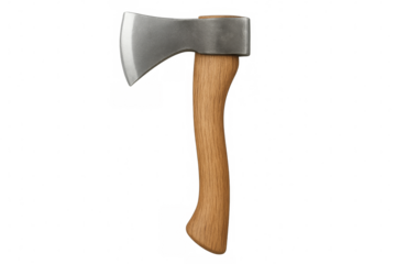 Woodcutting axe with wooden handle and steel blade