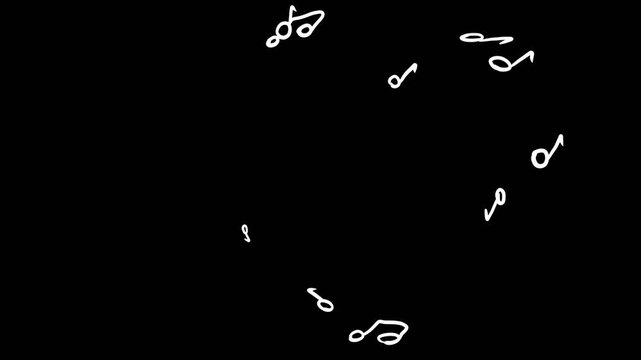 Pack of 4 musical doodles in the form of notes in white on a transparent background