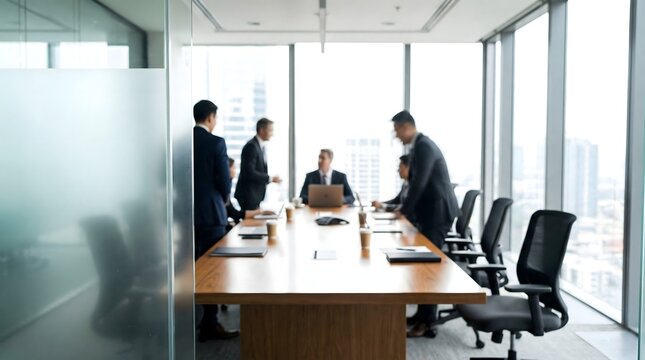 Team of business professionals engaged in strategic meeting inside modern corporate boardroom, collaborating on planning, decision-making, and high-level organizational objectives