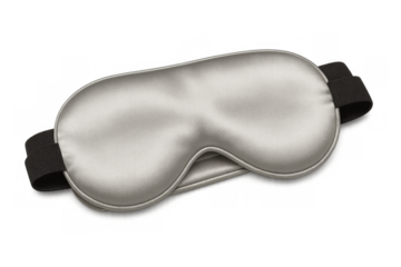 Silver gray silk sleep mask providing comfort and relaxation, promoting peaceful bedtime rest and quality sleeping