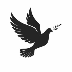 Obraz premium Elegant Dove Silhouette with Olive Branch Symbolizing Peace and Harmony Minimalist Design